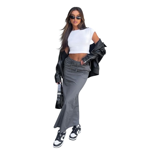 White Fox Boutique Dresses & Skirts - White Fox Street Style Maxi Cargo Skirt, Gray, relaxed, casual, edgy, tie waist
